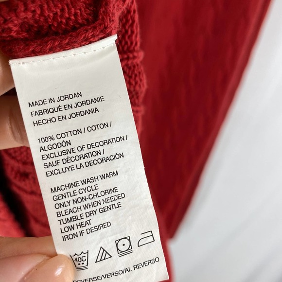 Izod Cable Knit Sweater Red Quarter Zip 100% Cotton Long Sleeve Midweight XXL - Picture 7 of 7